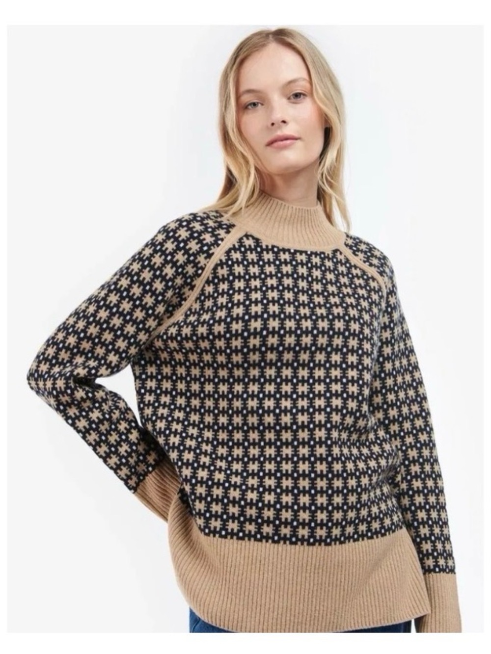 Barbour Mara wool blend high neck Sweater - Beige & Black